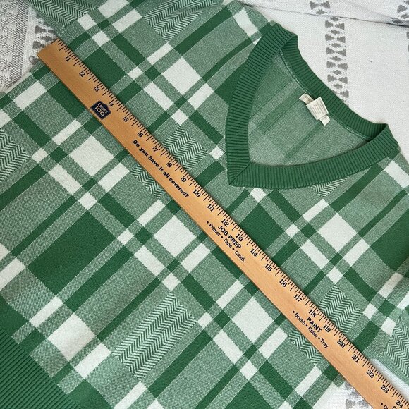 Christian Siriano Green White Plaid V-Neck Pullover Sweater Womens Large - Picture 8 of 9